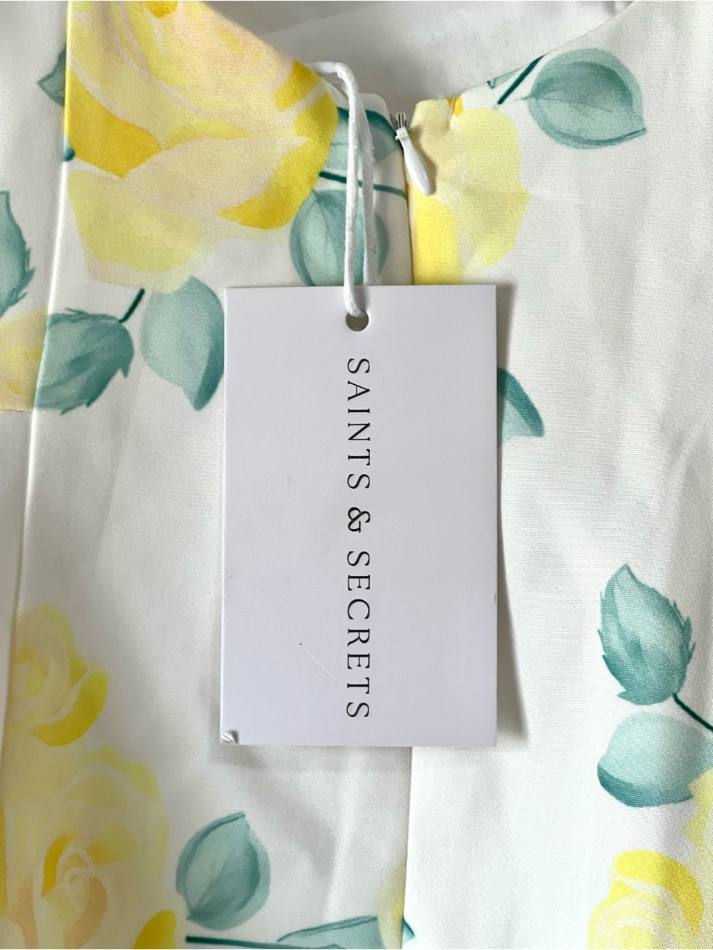 Saint & Secrets Sleeveless White Mini Dress with Yellow Floral Print - Picture 12 of 13